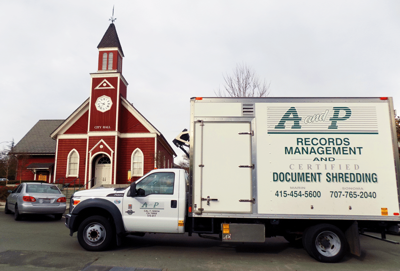 A and P Records Management Truck in front of the Novato City Hall