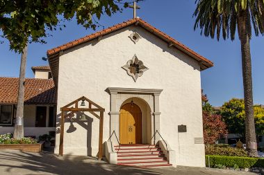 Exterior façade of Mission San Rafael Arcangel in San Rafael, CA